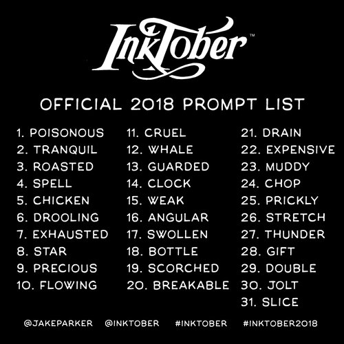 Jake Parker's prompt list for Inktober 2018